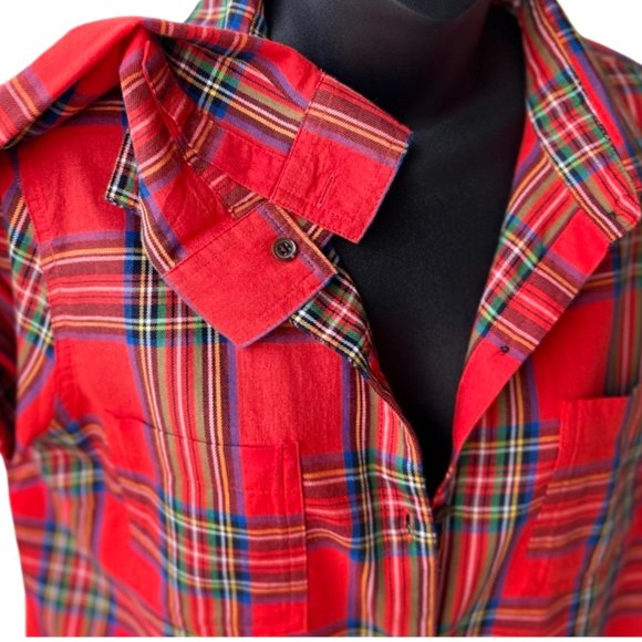 🌸4/$50🌸 Old Navy Red Tartan Flannel Button Down Shirt - Picture 6 of 14
